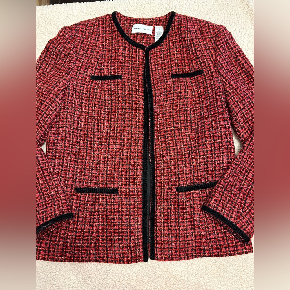 Alfred Dunner Women's 12 Red Black Lined Blazer Suit Jacket Shoulder Pads EUC